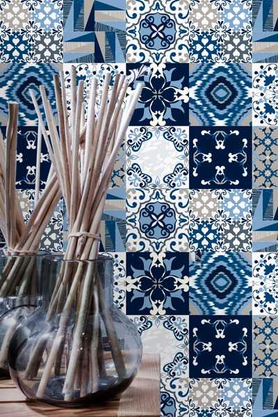 Wall Art Decor Tiles Sticker Blue Ones (Pack 36)