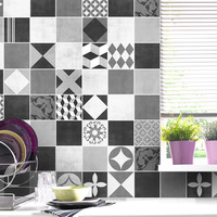 Geometric Graphite Tile Stickers - Kitchen Backsplash Tiles - Bathroom Tile Decals - Pack of 48 - Thumbnail 1