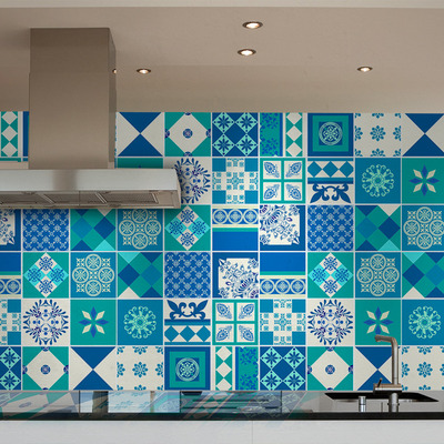 Indigo tiles sticker decal for kitchen remodelation (pack 36)
