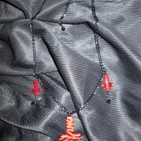 Inverted Cross Necklace with Skull Charm (Red) - Thumbnail 2
