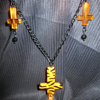 Inverted Cross Necklace with Skull Charm (Orange) - Thumbnail 1