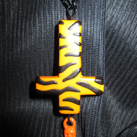 Inverted Cross Necklace with Skull Charm (Orange) - Thumbnail 3