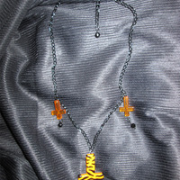 Inverted Cross Necklace with Skull Charm (Orange) - Thumbnail 2
