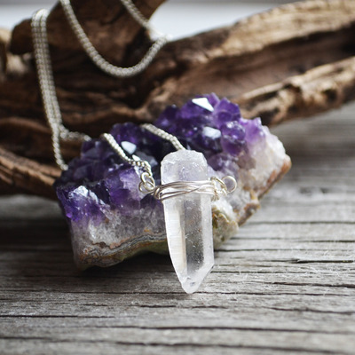 Clear quartz point necklace, crystal point necklace, wire wrapped crystal, healing crystal - Thumbnail 5