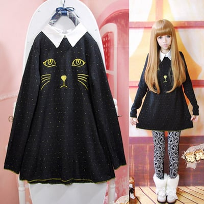 Kitty embroidery long sleeve dress - Thumbnail 5