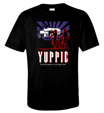 Yuppie - on black t - by psychological industries