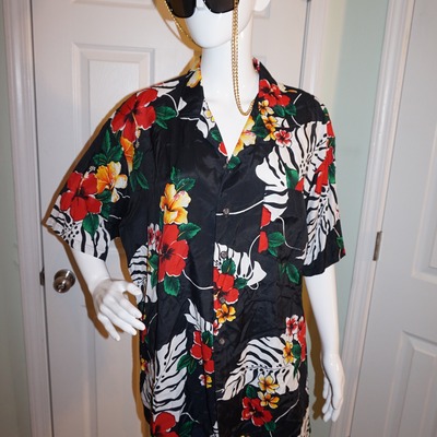 Vintage chemise black hawaiian shirt size 2x