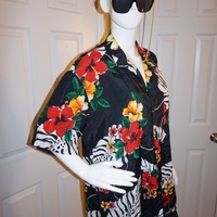 Vintage Chemise Black Hawaiian Shirt Size 2x - Thumbnail 1
