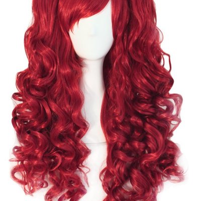 Anime wavy wig w/pony tails-anime wig-26" inch-color-solid red-womens
