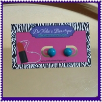 Pearl/Teal/Tan Stud Earrings - Thumbnail 2