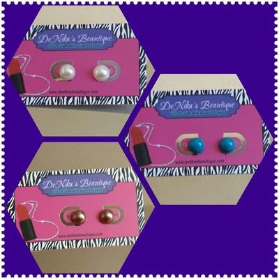 Pearl/Teal/Tan Stud Earrings