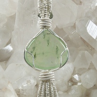 Prehnite/Epidote Cabochon with Moldavite Pendant - Thumbnail 3