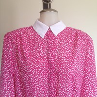 Contrast Collar Pink Dress  - Thumbnail 1