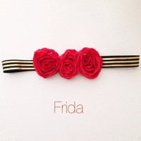 The Frida - 3 Roses Over Striped Elastic - Roses Headband - Thumbnail 3