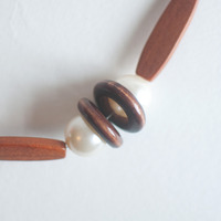 Green Resin Brown Tube Wooden Glass Pearl Round Disc Statement Necklace, Resin Beaded Collar Necklace, Earth Tone Necklace NL0755 - Thumbnail 4