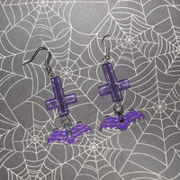 Bats and Inverted Cross Earrings (Purple) - Thumbnail 3