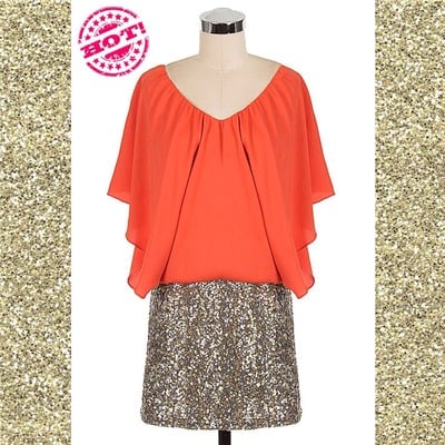 Draped top dress with sequin skirt