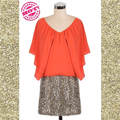 Draped Top Dress with Sequin Skirt