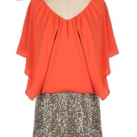 Draped Top Dress with Sequin Skirt - Thumbnail 1