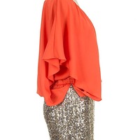 Draped Top Dress with Sequin Skirt - Thumbnail 3