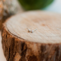 Tiny Crystal Sterling Silver Stud Earrings, Earrings For Women, Small Stud Earrings, Dangle Earrings, Silver Drop Earrings, ER0471 - Thumbnail 1