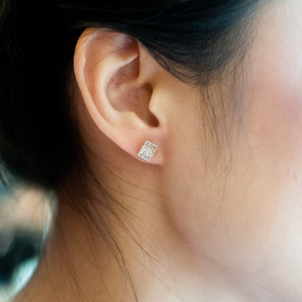 7mm Sterling Silver Square Wire Wrap Earrings, Vintage Wedding Earrings, Lady Women Earrings, 925 Silver Stud Earrings, ER0414