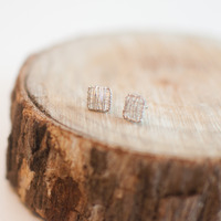 7mm Sterling Silver Square Wire Wrap Earrings, Vintage Wedding Earrings, Lady Women Earrings, 925 Silver Stud Earrings, ER0414 - Thumbnail 1