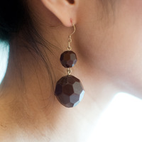 Hammered Ball Drop Earrings, Geometric Brown Large Plastic Acrylic Small Beads Dangle Earrings, ER0428 - Thumbnail 1