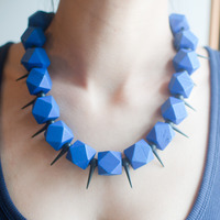 Blue Geometric Beaded Needle Statement Necklace, NL0757 - Thumbnail 4