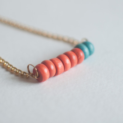 Orange green blue wood resin small beads pendant necklace, initial small beaded necklace, locket initial pendants necklace, nl0744 - Thumbnail 5