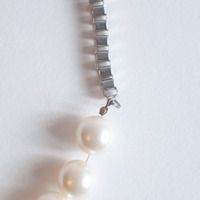 Glass Pearl White Silver Chain Wedding Statement Necklace, Faux Crystal Pearl Jewelry Chunky Vintage Necklace, NL0740 - Thumbnail 4