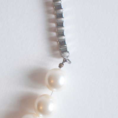 Glass pearl white silver chain wedding statement necklace, faux crystal pearl jewelry chunky vintage necklace, nl0740