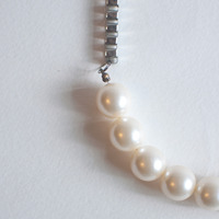 Glass Pearl White Silver Chain Wedding Statement Necklace, Faux Crystal Pearl Jewelry Chunky Vintage Necklace, NL0740 - Thumbnail 3