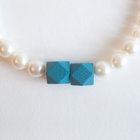 Wooden Beaded Pearl Statement Necklace NL0746 - Thumbnail 2