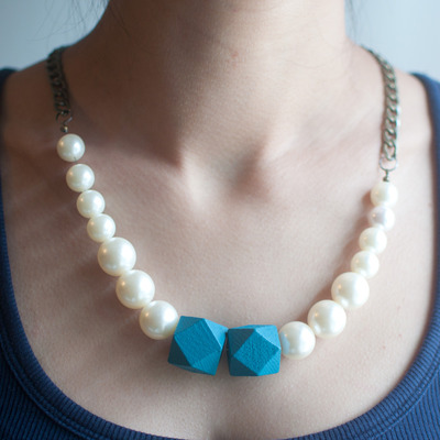 Wooden beaded pearl statement necklace nl0746 - Thumbnail 5