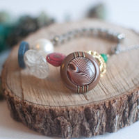 Button Vintage Antique Charm Bracelet, BL0750 - Thumbnail 1