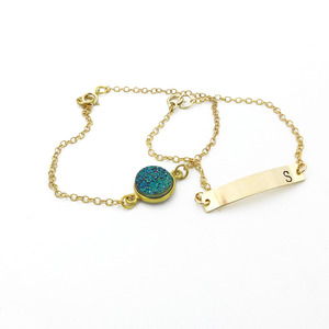 Druzy and Initial Bar Bracelet Set - Thumbnail 1