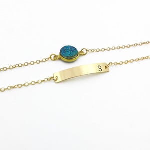 Druzy and Initial Bar Bracelet Set - Thumbnail 2