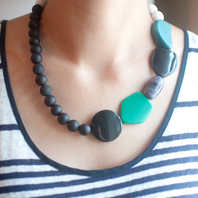 Black Green Glass Necklace Stylish Necklace Vintage Fashion Necklace Chunky Necklace Unique Style, NL0663
