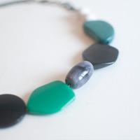 Black Green Glass Necklace Stylish Necklace Vintage Fashion Necklace Chunky Necklace Unique Style, NL0663 - Thumbnail 2