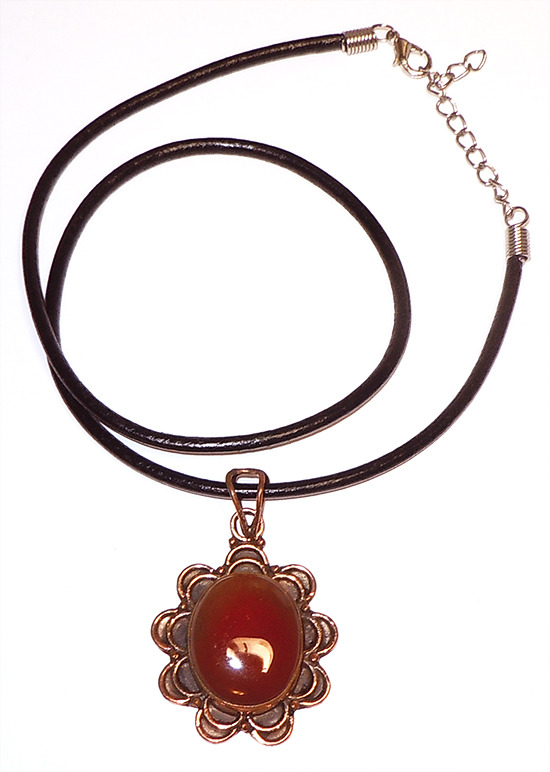 Fire Agate (44ct.) Cabochon Copper Flower Pendant
