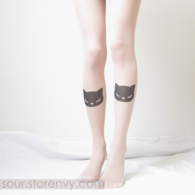 Cats on my knees // cat face tattoo tights-pantyhose