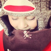 Sock Monkey Embroidered Corduroy Infinity Scarf - Thumbnail 1