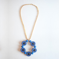 Blue Eyes Bib Beaded Pendent Statement Necklace NL0673 - Thumbnail 4
