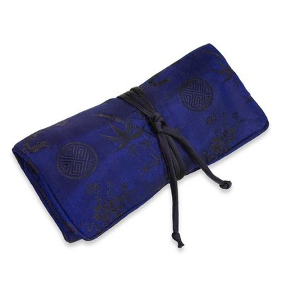 Large Jewelry Roll-Silk Jacquard-Blue/Cobalt-Womens