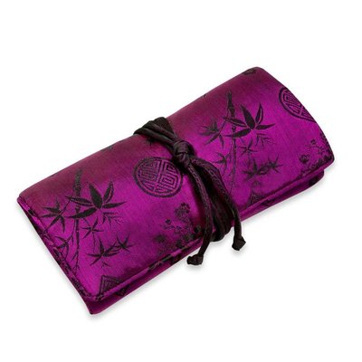 Large jewelry roll-silk jacquard-fuchsia-womens