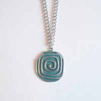 Blue Green Metal Silver Pendant Necklace NL0722 - Thumbnail 1