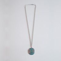 Blue Green Metal Silver Pendant Necklace NL0722 - Thumbnail 2