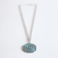 Blue Green Metal Silver Pendant Necklace NL0722 - Thumbnail 3