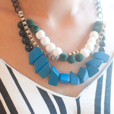 Blue green white black multi strand statement necklace nl0605 - Thumbnail 5